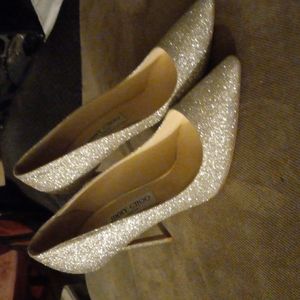 Jimmy Choo Moon Sand Infinity Glitter Fabric Point-Toe Pumps size 39.5